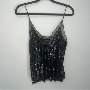 Sequined Black Free People Spaghetti Strap Top